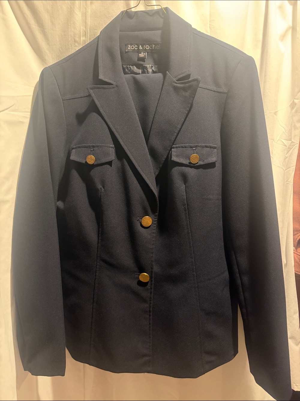 Zac & Rachel Navy Blazer with Gold Buttons and navy pants